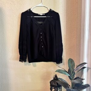 Anthropologie Black Lace Trim Women's Top